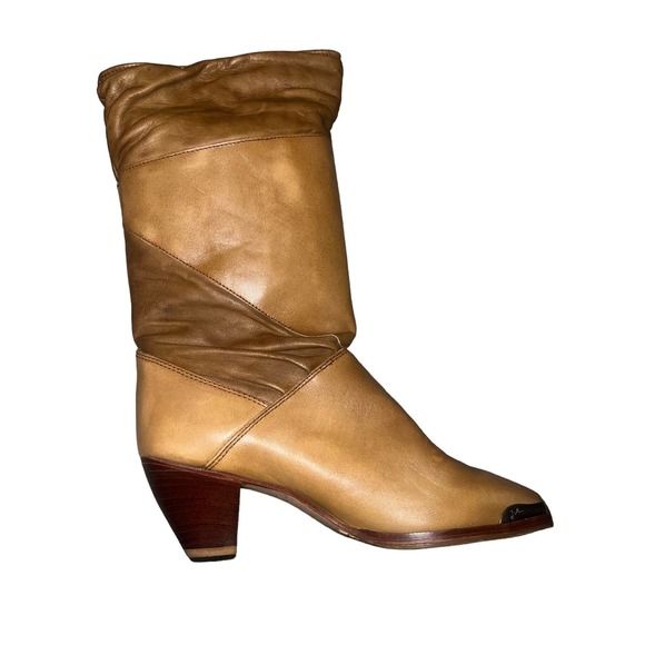 Vintage 70's Zodiac tan leather western calf boots. NEW Women's size 8.5 - Picture 8 of 11
